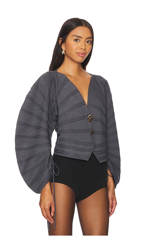 Shop Amur Pebble Pleated Cardigan In Charcoal