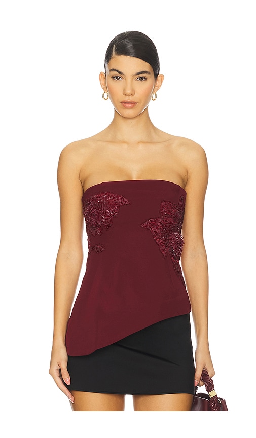 Amur Ardell Beaded Floral Top In Burgundy