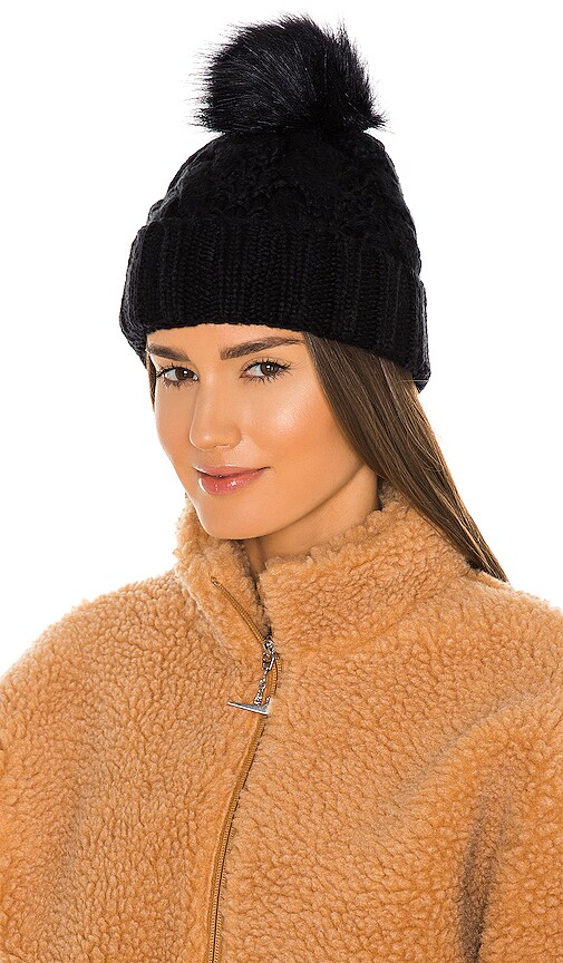 UGG Knit Cable Beanie with Faux Fur Pom 