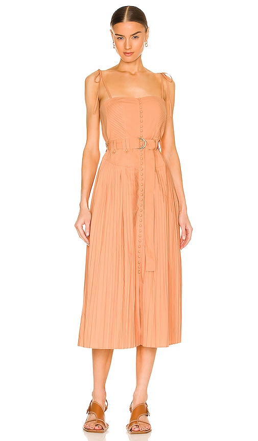 ulla johnson cosette pleated poplin midi dress NWT Ulla Johnson Cosette Pleated Poplin Midi Dress w/Pockets Pale Peach Size 2