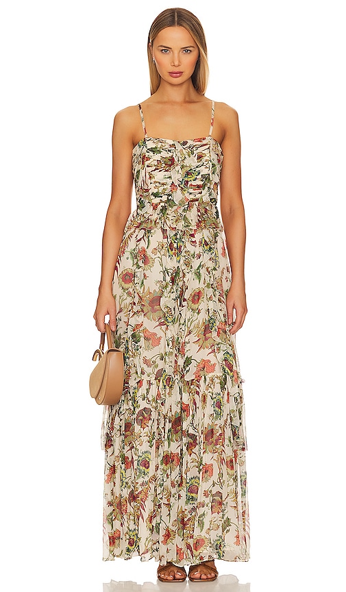 Ulla Johnson Colette Ruffled Floral-print Silk-crepon Gown In Cream