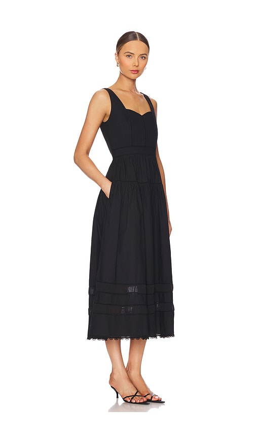 Ulla Johnson Isadora Tiered Lace-trimmed Cotton-poplin Midi Dress In Noir