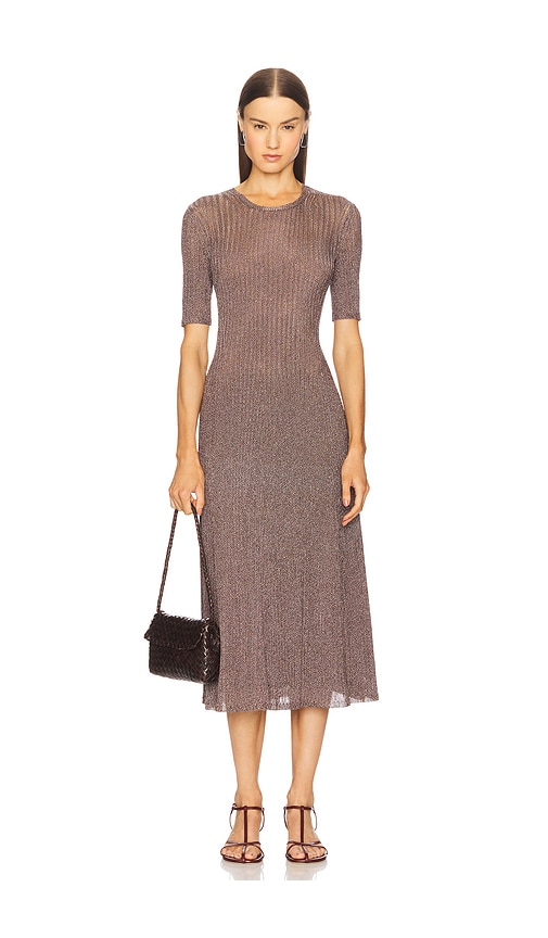 Maxine Short Sleeve Knit Midi Dress in Grey. - size XL (also in L, M, S, XS)