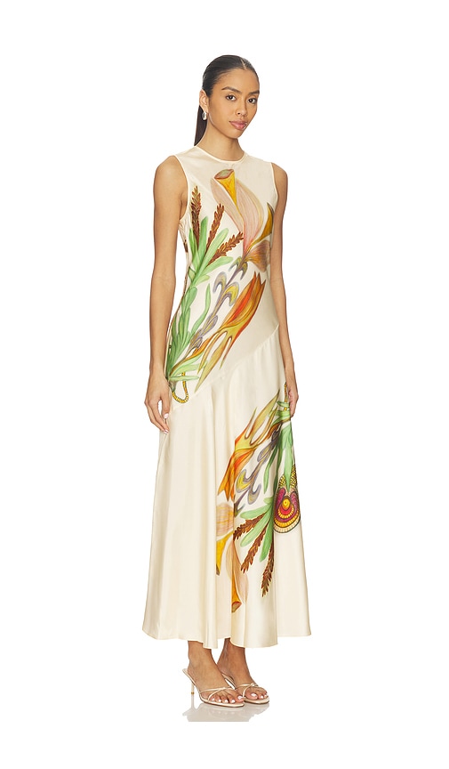 Ulla Johnson Gaea Paneled Printed Silk-satin Midi Dress In Neutral