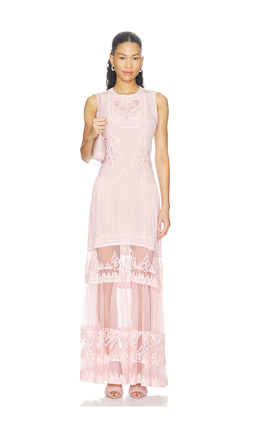 Rodarte Blue Bouquet Floral Silk Satin Dress