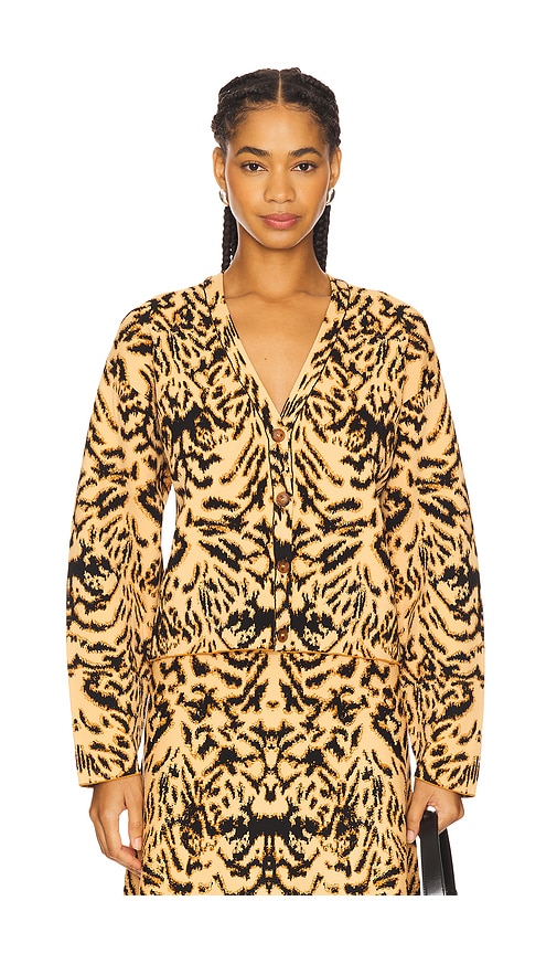 Ulla Johnson Payton Metallic Tiger Jacquard Cardigan In Brown