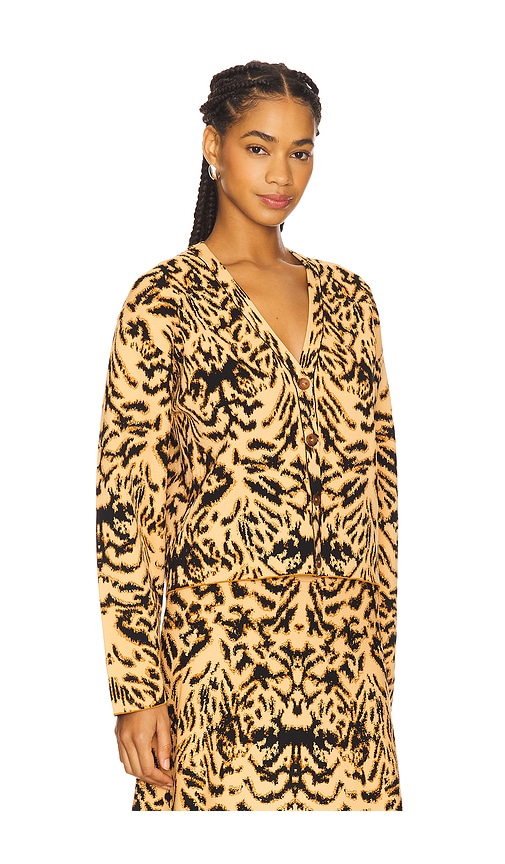 Ulla Johnson Payton Metallic Tiger Jacquard Cardigan In Brown