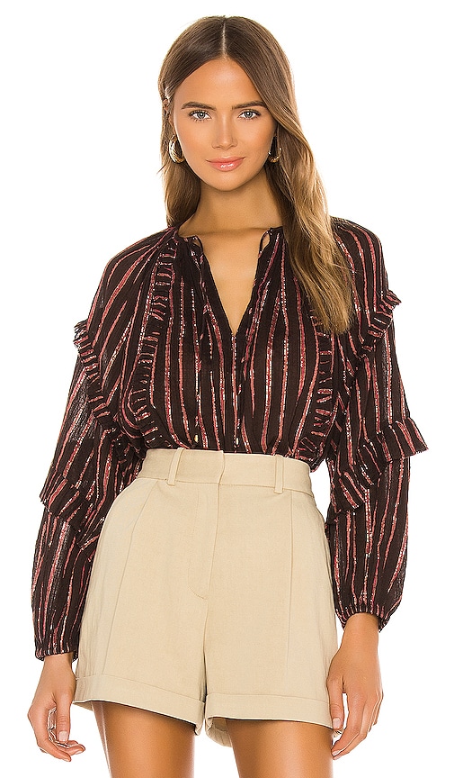 Ulla Johnson Liana high quality Metallic Stripe Ruffle Balloon Sleeve Blouse in Cream