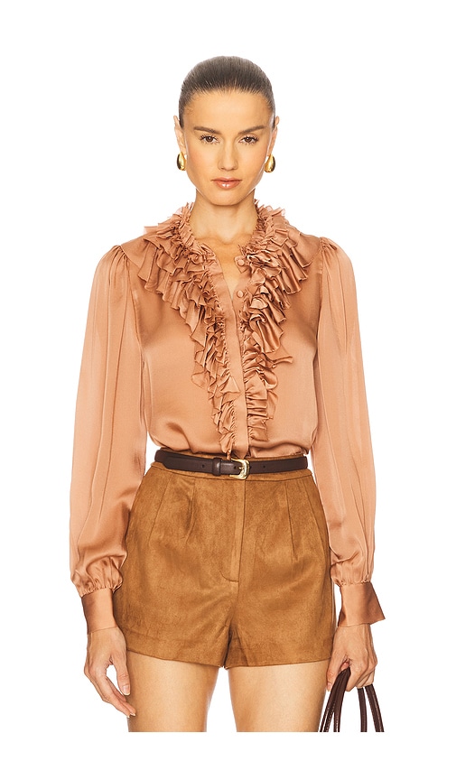 Rouen Silk Ruffle Blouse in Brown. - size 12 (also in 8) - Ulla Johnson - Modalova