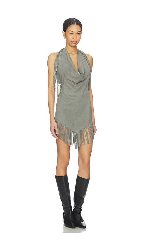  Understated Leather Fringe Mini Dress In Green. Size S. Also In M, L, Xl. 