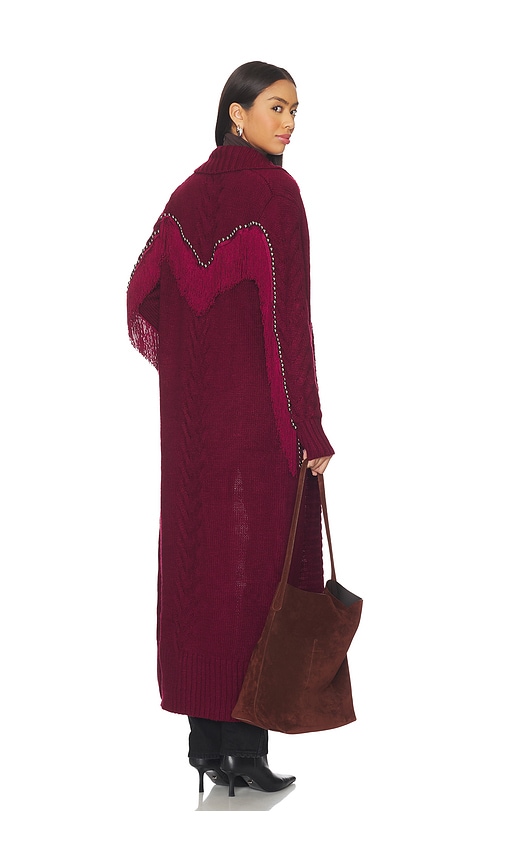 Understated Leather Long Rodeo Cardigan in Cabaret