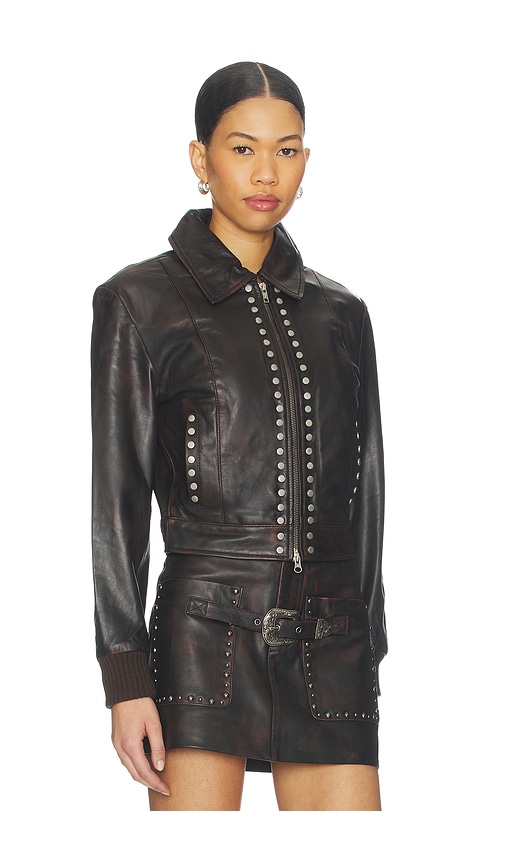 Understated Leather Studded Jacket In Brown