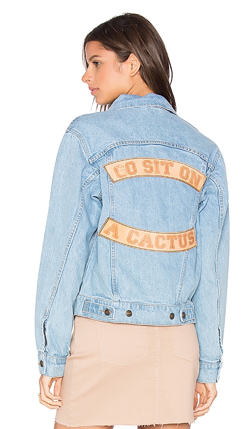 Understated Leather Go Sit on a Cactus Denim Jacket in Sky Blue | REVOLVE