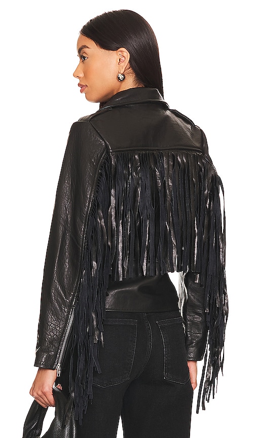 Understated Leather Baddie Fringed Moto Jacket In Black