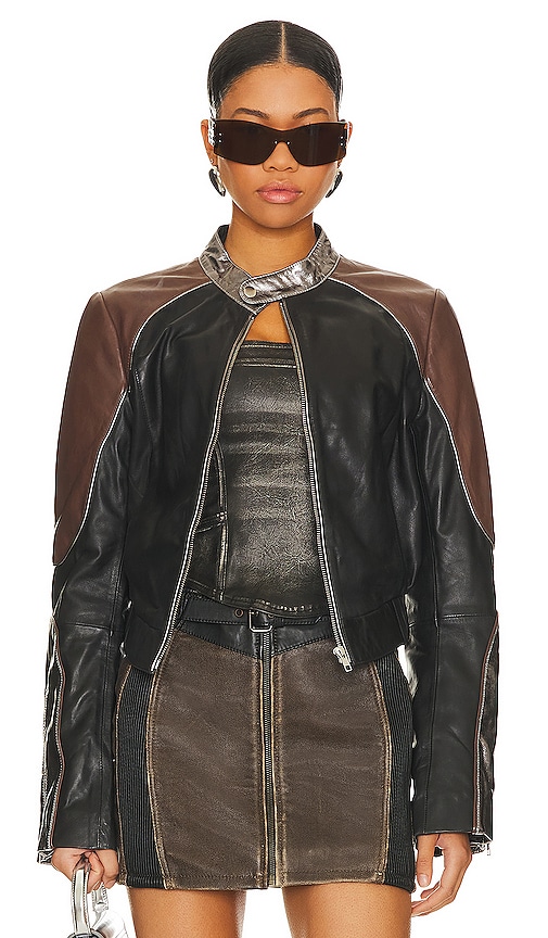 Understated Leather Grand Prix Jacket in Black, Cocoa & Gunmetal