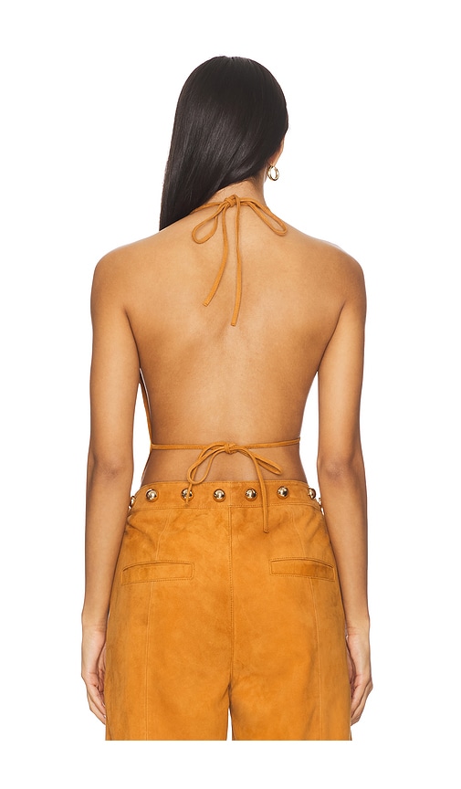  Understated Leather Oberteil Dome Studded Halter In Brown. Größe S. Also In Xs, M, L. 