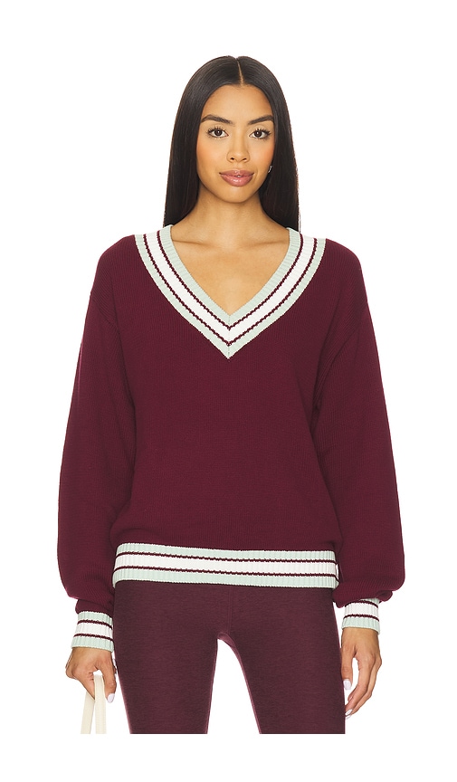 The Upside Josette V Neck Knit Sweater In Burgundy