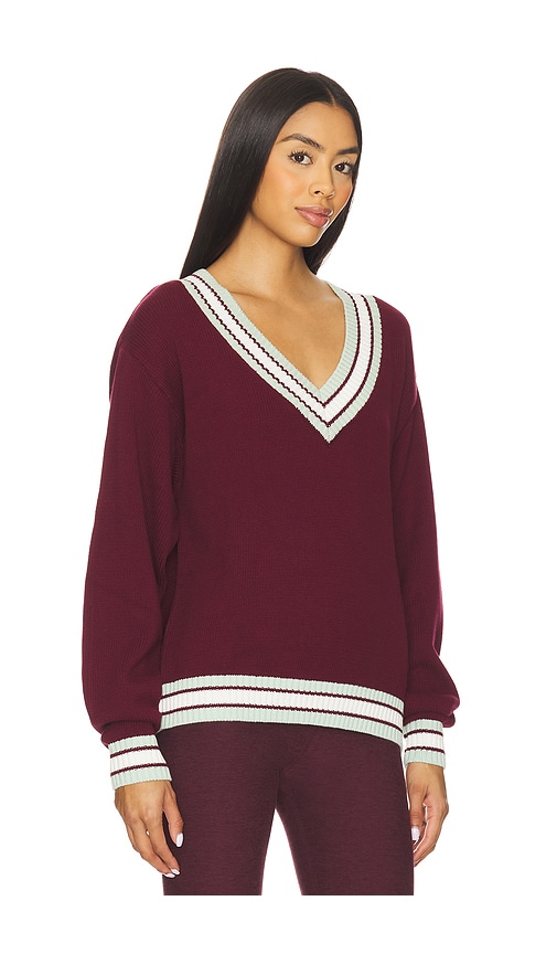 The Upside Josette V Neck Knit Sweater In Burgundy