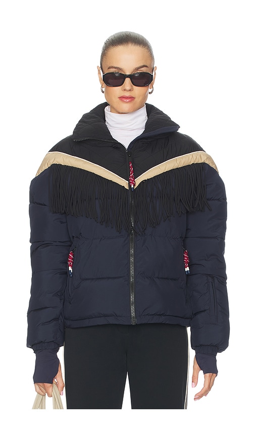 The Upside Hakuba Fox Fringe-detail Quilted Ski Jacket In Blue