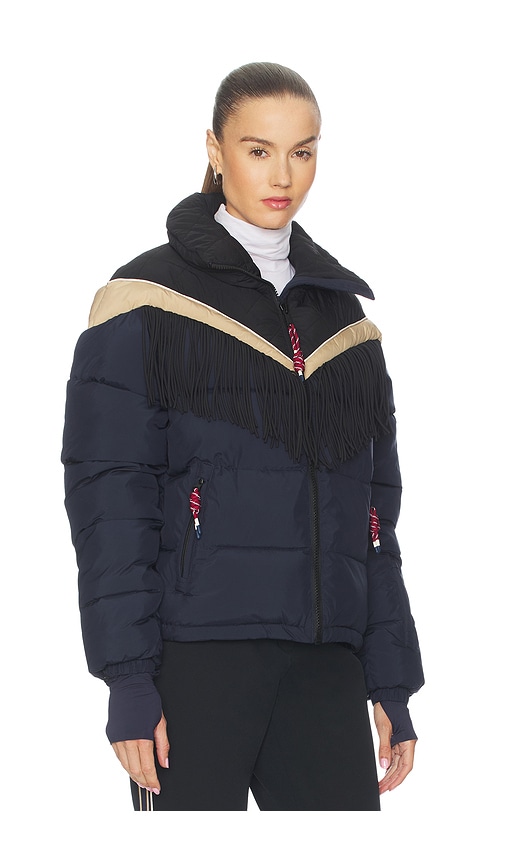 The Upside Hakuba Fox Fringe-detail Quilted Ski Jacket In Blue