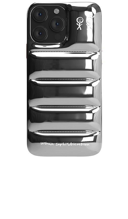 Shop Urban Sophistication Iphone 15 Pro Puffer Case In Metallic Silver