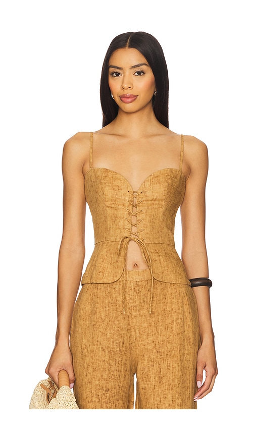 Josie Linen Top in Tan. - size XS (also in L, M, S)
