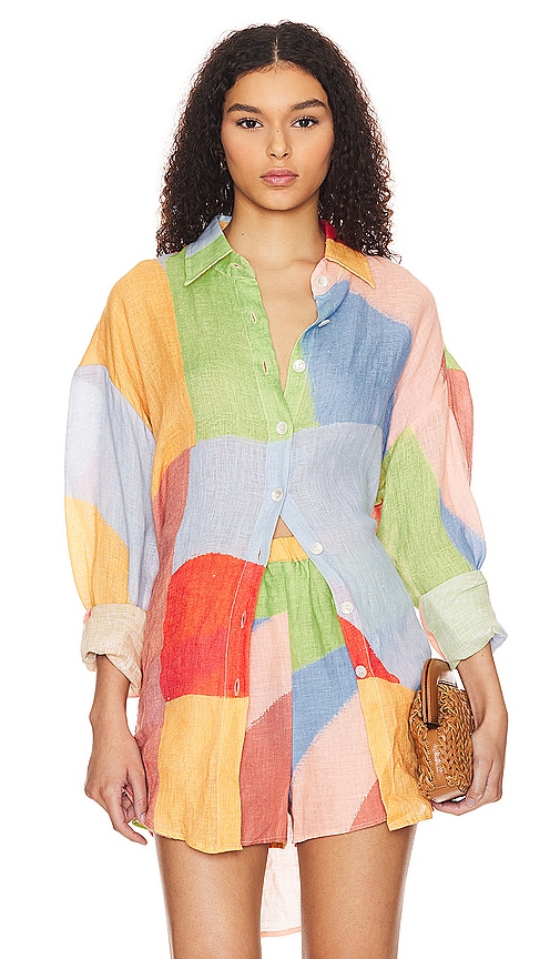 vitamin A Playa Oversized Shirt in Abstract Colorblock EcoLinen