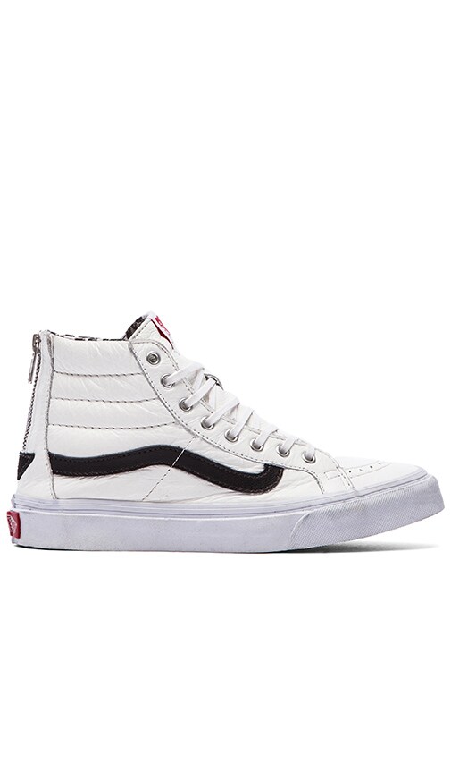 vans sk8 hi slim white leather & leopard zip shoes