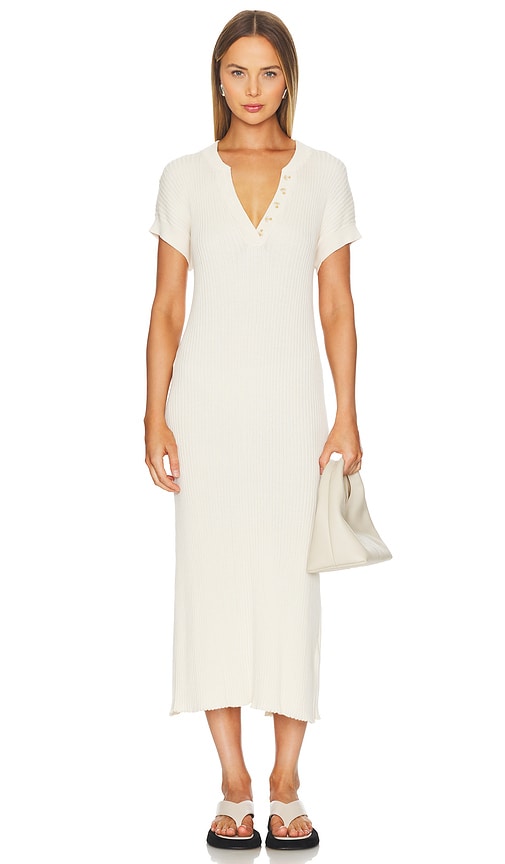 Shop Varley Aria Knit Midi Dress In Whitecap Grey