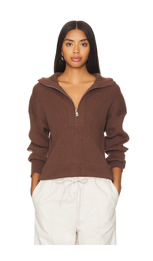 Shop Varley Janie Half Zip Knit Sweater In Brown