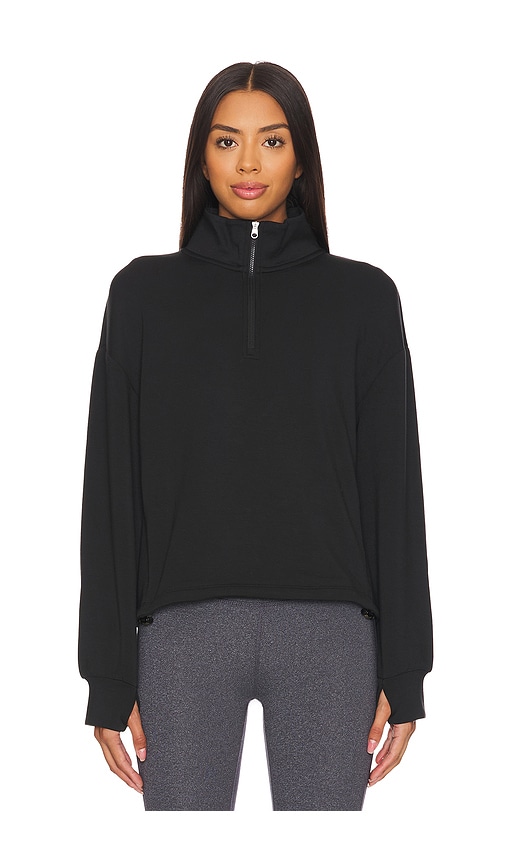 Shop Varley Sian Cropped Half Zip Midlayer Sweatshirt In Black