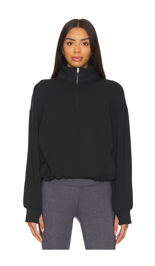 Shop Varley Sian Cropped Half Zip Midlayer Sweatshirt In Black