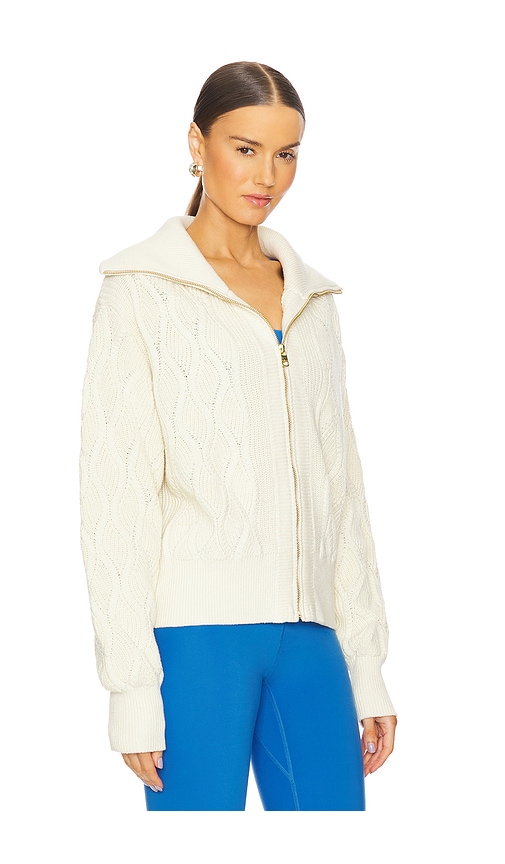 Shop Varley Lando Full Zip Knit Sweater In 桦树皮白