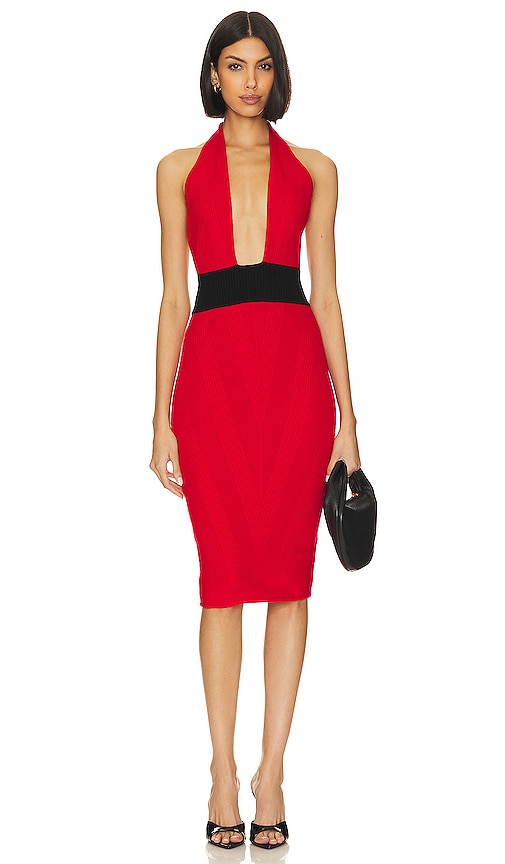 Victor Glemaud Halter Midi Dress in Red