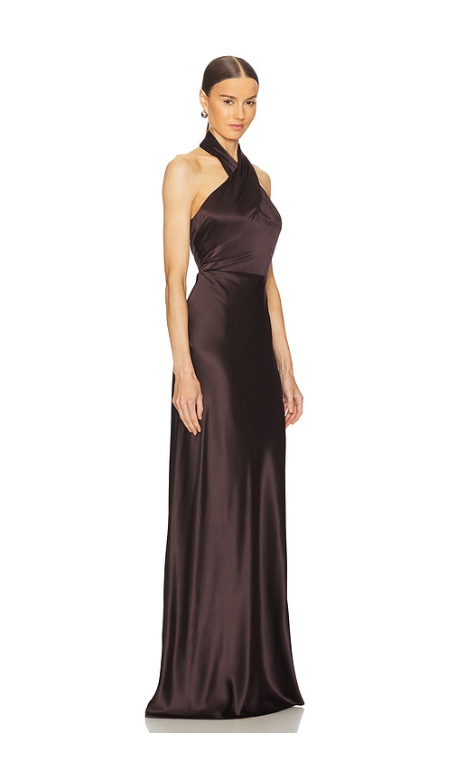 Veronica Beard Alberta Halter Silk Blend Gown In Chocolate