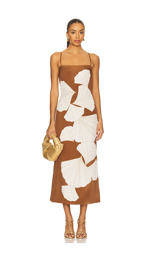 Veronica Beard Petra Print Silk Blend Satin Slipdress In Brown