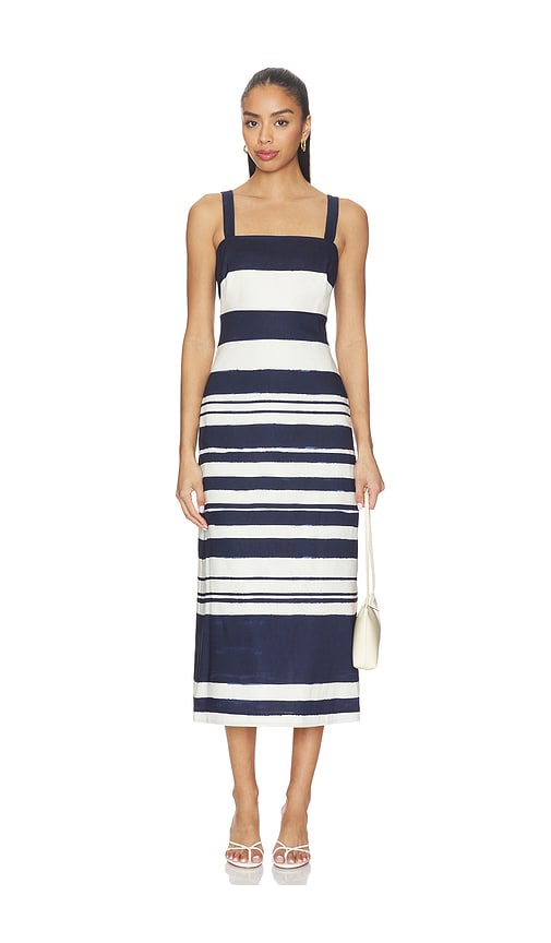 Veronica Beard Ella Striped Linen-blend Midi Dress In Black