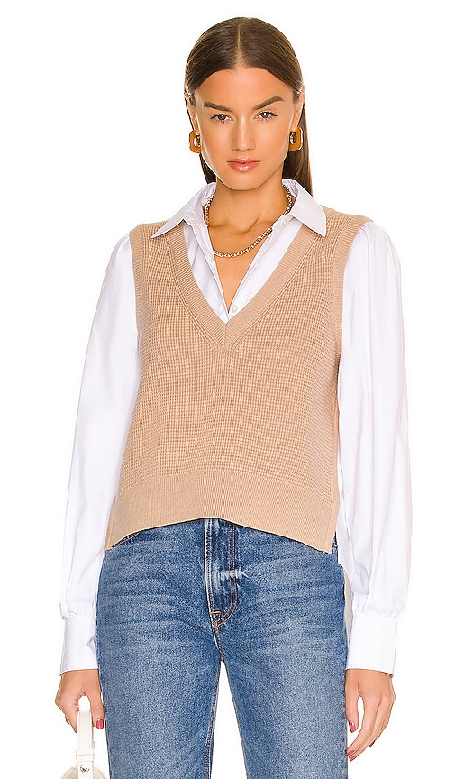 Veronica Beard Lark Mixed Media Vest in Camel