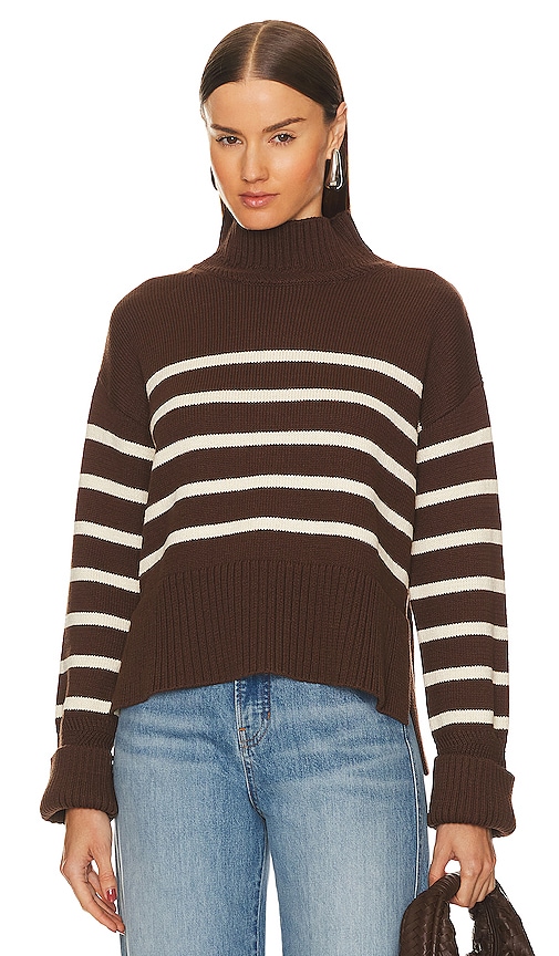 Veronica Beard Lancetti Cotton Turtleneck Sweater In Chicory/ecru