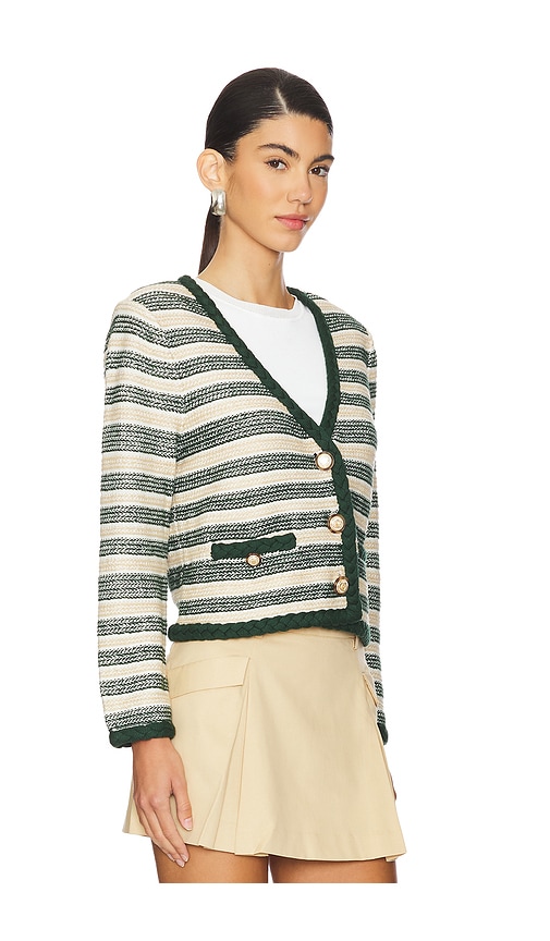 Shop Veronica Beard Claudine Knit Jacket In Ivory & Hunter Green