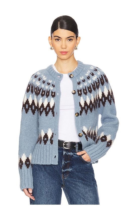 Shop Veronica Beard Christina Fairisle Cardigan In Blue