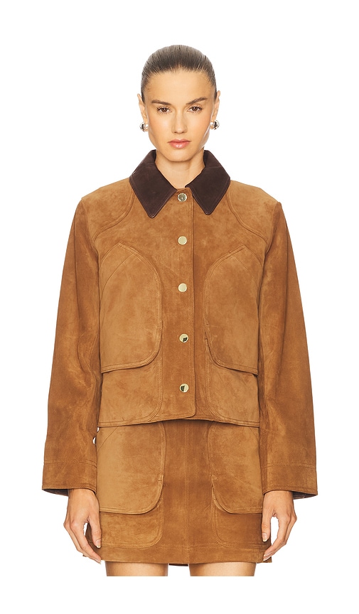 Veronica Beard Walters Leather Cropped Barn Jacket Whisky In Brown