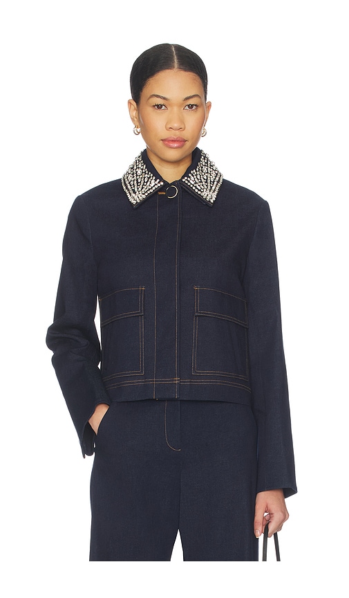 Veronica Beard Barrington Crystal Collar Denim Jacket In Blue