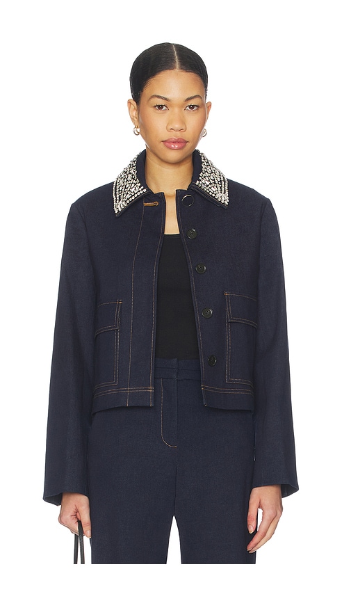 Veronica Beard Barrington Crystal Collar Denim Jacket In Blue