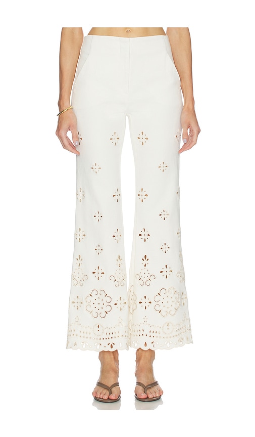 Veronica Beard Komi Eyelet Cotton Twill Flared Pants In Neutral