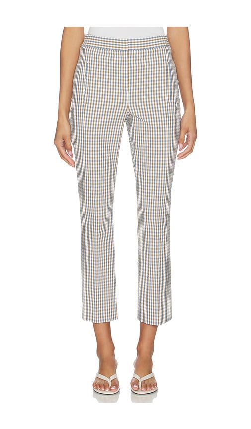 Veronica Beard Gingham Cotton Seersucker Cropped Slim Pants In Gray