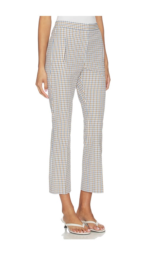 Veronica Beard Gingham Cotton Seersucker Cropped Slim Pants In Gray