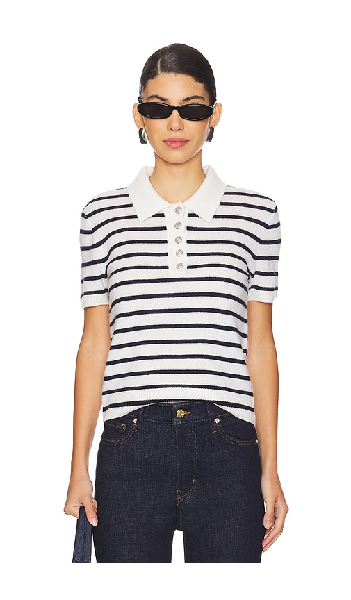 Shop Veronica Beard Brandt Cashmere Polo In Ivory & Navy