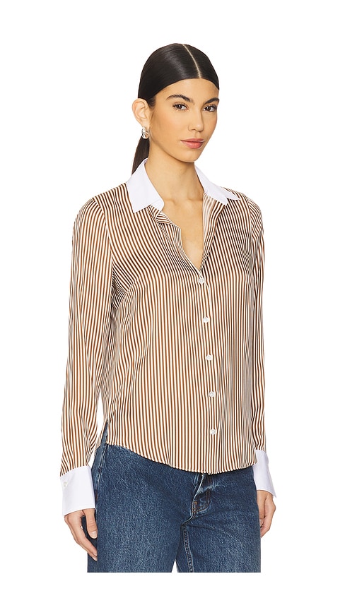 Veronica Beard Amelia Stripe Silk Blend Button-up Shirt In Neutral