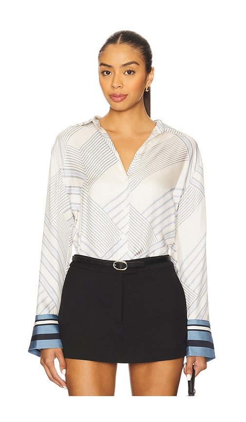 Veronica Beard Geometric-striped Silk-blend Shirt In White